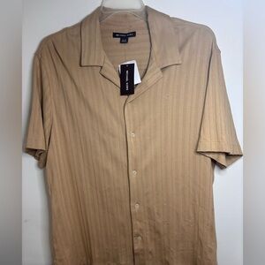 Michael Kors Tan Striped Short Sleeve Shirt